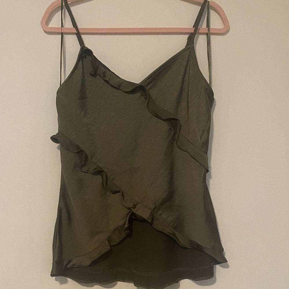 Melrose and Market Olive Camisole with Ruffle Accent